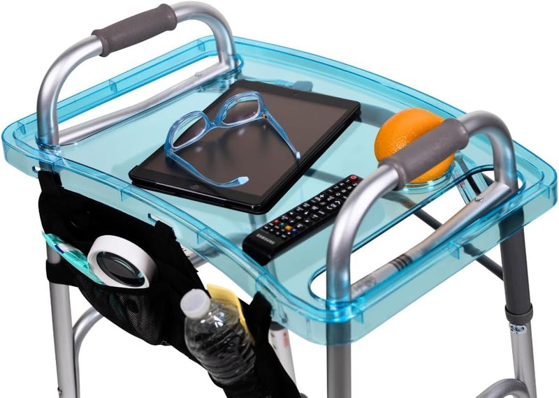 Strongarm Clear View Walker Tray + Bag + Non-Slip Mat & Cup Holder, Tray for Folding Walkers, Food Tray, Walker Accessories, Tray Table for Standard Adult Walkers (Blue) - Image 4